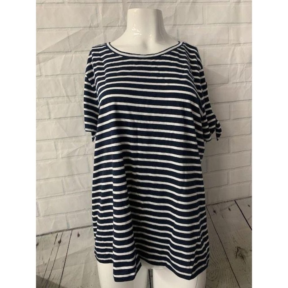 Nautica Knotted Sleeves Striped Top Navy Seas XL